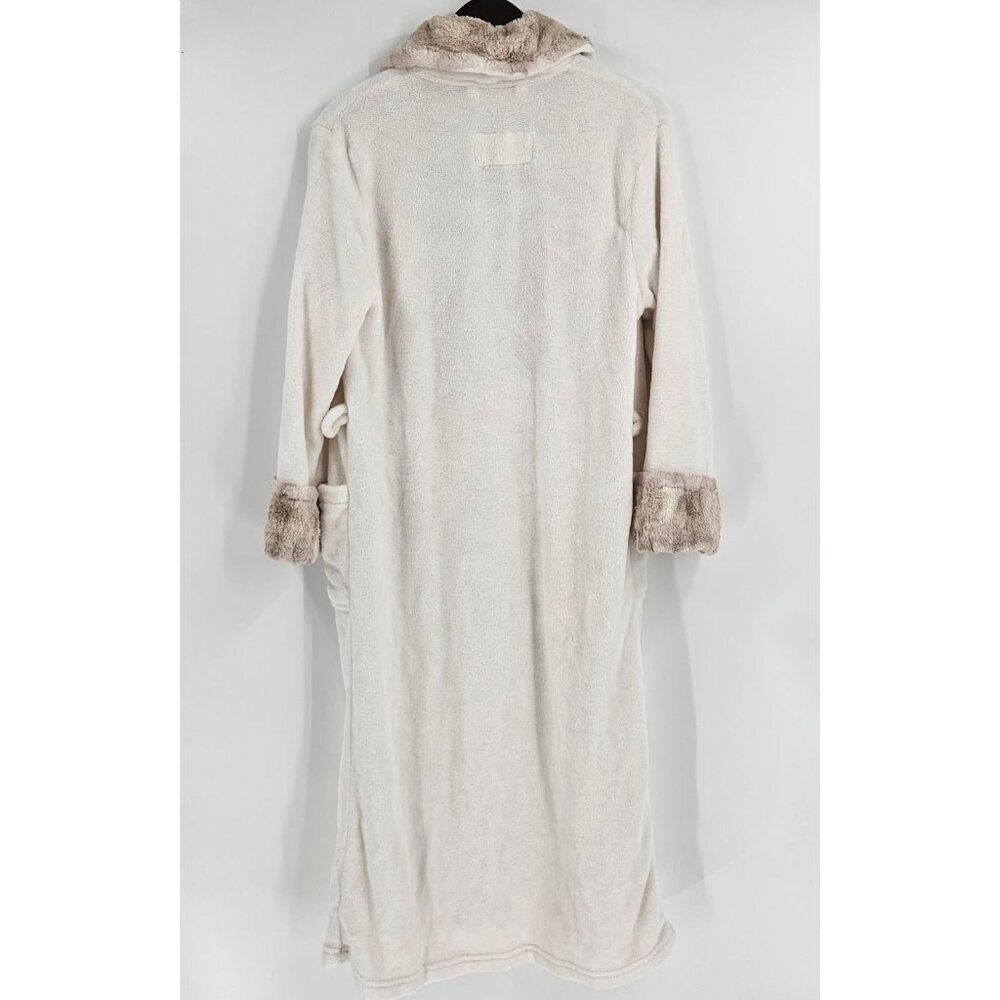 Carole Hochman Womens Long Plush Faux Fur Wrap Robe Patch Pockets Ivory Sz S - Picture 2 of 4